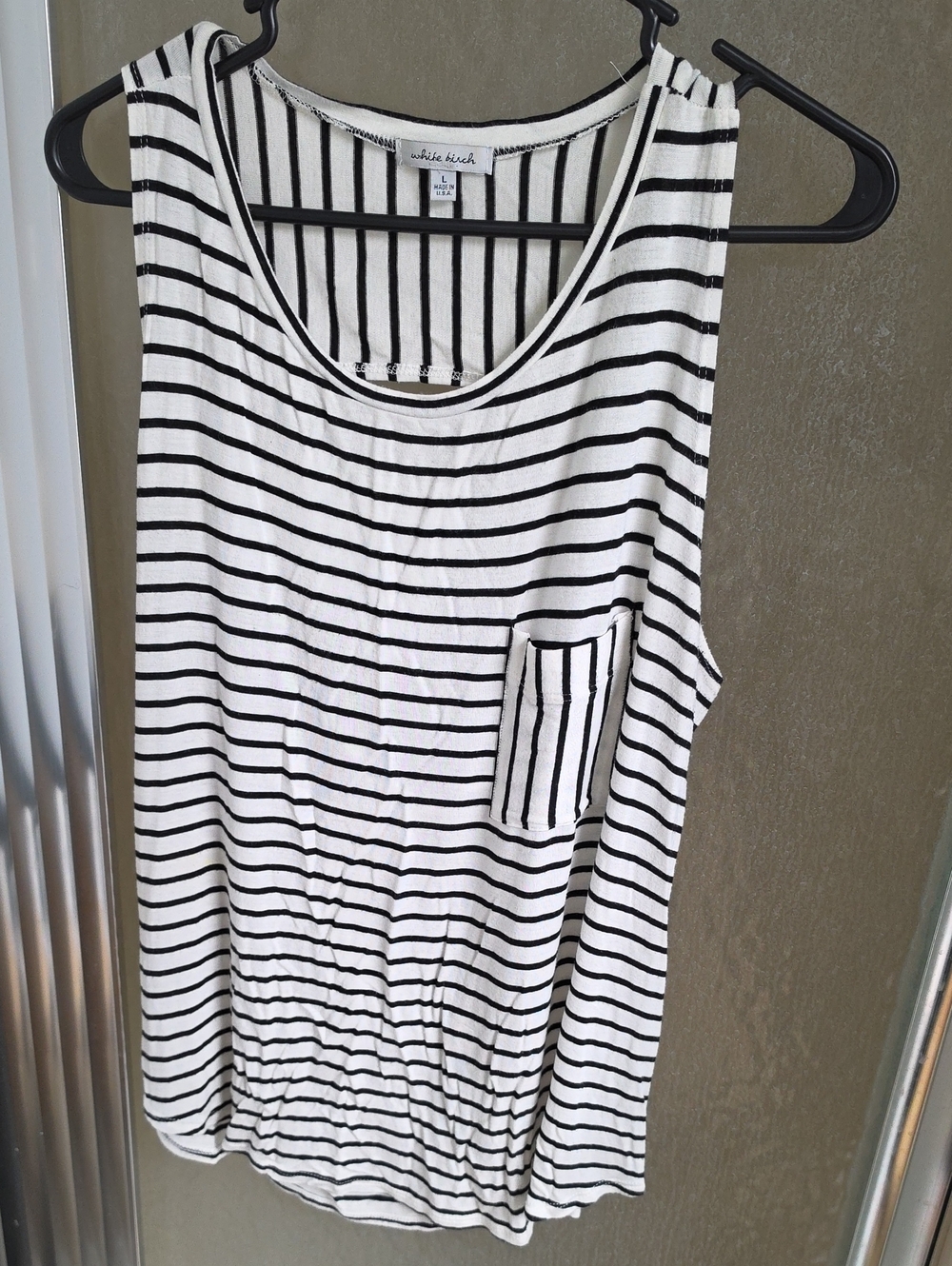 white birch Black and White Striped Tank with Pocket Open Back